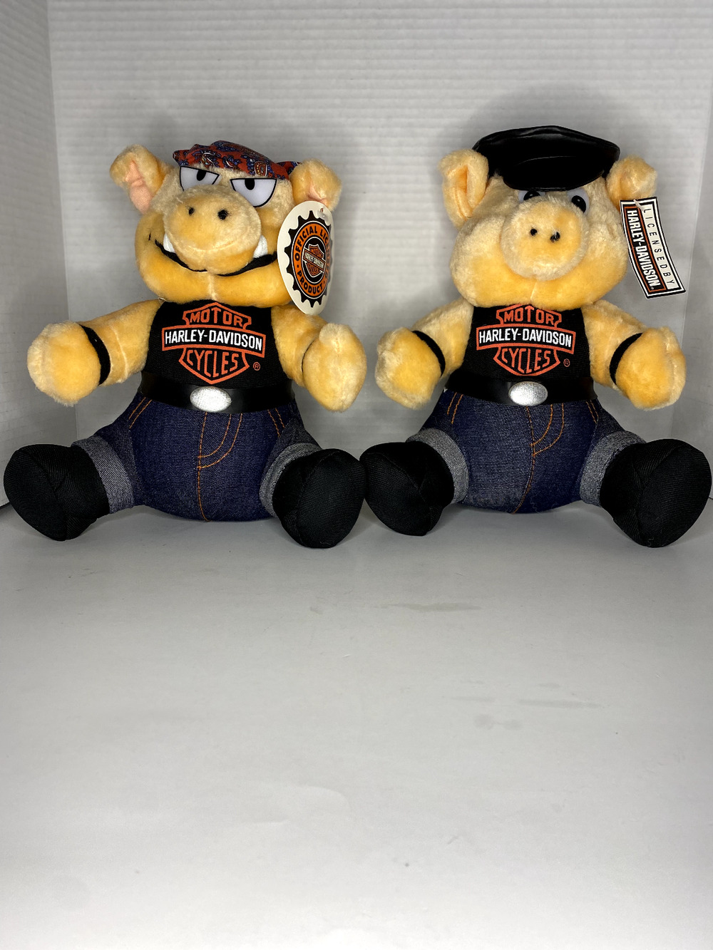 Harley Davidson Hog Pig Biker Plush 10" Tall Play-By-Play Vintage Set of 2! NWT!